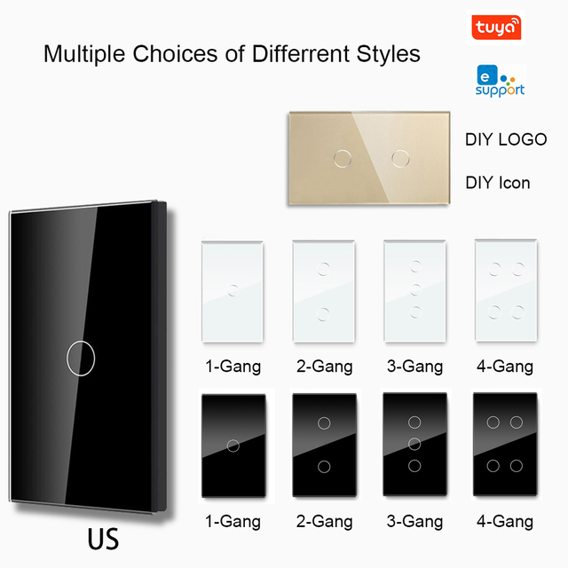 Tuya Smart US Wifi Switches 110V-240V Home Products Alexa 2.4G Wireless 10A Glass Interruptor Touch Electric Wall Zigbee 2 Way