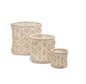 Cotton macrame <b>storage</b> <b>basket</b> with handmade charm and textured pattern for decorative open <b>shelf</b> <b>storage</b> - Product Image 4