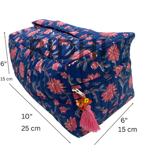 Sac matelassé écologique grand format avec fermeture éclair, bleu, imprimé artisanal, pour usage quotidien, courses, épicerie, voyage - Product Image 2