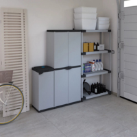 Supports de rangement en plastique multifonctionnels Mongardi gris clair à trois niveaux, écologiques, durables et non pliables pour garage