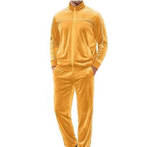 Conjunto Deportivo de 2 Piezas con Capucha de Terciopelo Amarillo con Logotipo Personalizado 2025, Pantalones Deportivos con Cintura Elástica para Hombre, Estilo Otoñal - Product Image 1