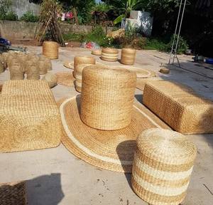 Puf de suelo de mimbre de jacinto de agua Otomana redonda natural y almohadilla de cojín para exterior Desde 99 Gold Data - Product Image 4