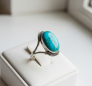 Anillo de Moda Hecho a Mano con Turquesa, Engaste Personalizado, Venta Especial, Joyería para Fiesta, Regalo para Mujer, Chapado en Rodio - Product Image 2