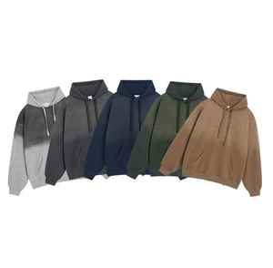 Sudadera con capucha de lana de peso pesado personalizada con diseño de lavado ácido desteñido por el sol y chaqueta forrada con hombros caídos - Product Image 1