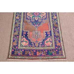 Alfombra Turca Tradicional de Lana de 3.3x6.7 pies con Diseño de Parches a Rayas Azules y Base de Látex - Product Image 5