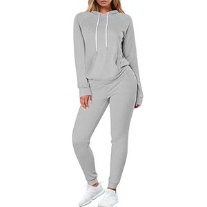 Conjunto de dos piezas transpirable de Invierno para mujer, jersey de manga larga con capucha y pantalones de chándal para correr, conjunto de chándal de salón tejido - Product Image 5