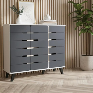 Meuble à chaussures moderne et artistique à 3 portes, 4 niveaux, capacité de 16 paires, chêne blanc, gris foncé, salon, modèle à monter soi-même/à démonter, SC312 - Product Image 1