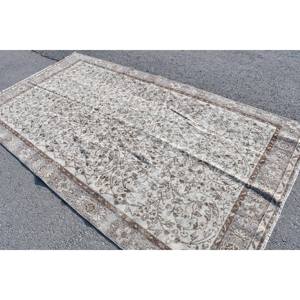 Vintage Turkish Wool <b>Rug</b> 5'1 X 9'4 Rectangular Traditional White Brown Patchwork Design Large Rooms Latex Backed <b>Area</b> <b>Rug</b> <b>Set</b> - Product Image 4
