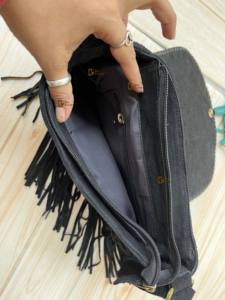 Sac à bandoulière en cuir de style occidental pour femmes Turquoise sculpture fourrure de vachette léger multi-usage frange bordure bohème sac à main - Product Image 6