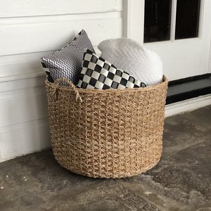Rustic Natural Woven <b>Seagrass</b> <b>Storage</b> <b>Basket</b> Organizer Bin with Handles for Home Bedroom Entryway Water Hyacinth Laundry <b>Basket</b> - Product Image 2