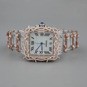 Fantaisie Hip Hop Designer Cadran Carré Full Iced Out Haute Qualité Moissanite Deux Tons Montre Avec Cadran Analogique Et Calendrier Complet - Product Image 1