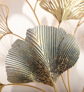 Moderna media luna Ginkgo hoja 3D Metal pared arte colgante decoración para el hogar boda dormitorio Diwali - Product Image 6
