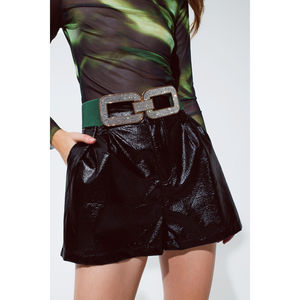 Pantalon en cuir noir taille haute pour femme, taille XS, short décontracté avec ceinture décorative, coupe ajustée et respirant - Product Image 3