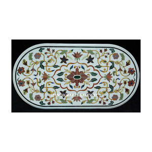 Fabricante indio de mesa de comedor con incrustaciones de mármol blanco para comedor Diseño de incrustaciones hechas a mano Tapas de mesa Forma rectangular - Product Image 1