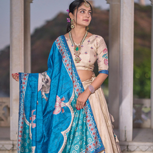 HENIXA CREATION Lehenga Choli de Diseñador Multicolor con Estampado Digital Puro y Trabajo de Lentejuelas, Largo hasta el Suelo, de Secado Rápido, Estilo Indio-Pakistaní - Product Image 1