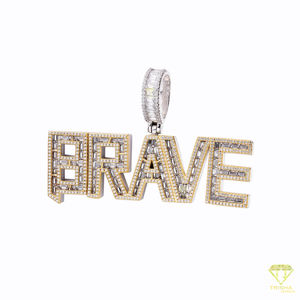 Personalized BRAVE <b>Letter</b> Pendant Custom Baguette VVS Lab Grown Diamond Charm in 925 Sterling Silver - Product Image 3