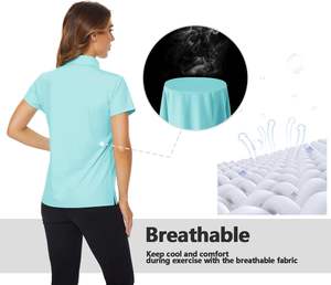UPF 50 + de secado rápido para mujer, Golf sólido para polos, camisetas de manga corta con cuello, insignias de protección solar antibolitas de punto - Product Image 6
