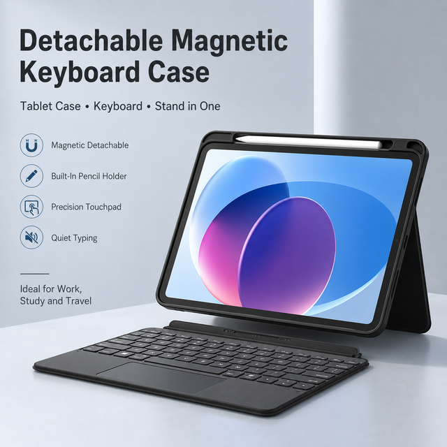 Wholesale Detachable Tablet Keyboard Case with Large 4.3 Inch Touchpad, Type-C Charging Hidden Hinge Cover for OEM ODM Supply