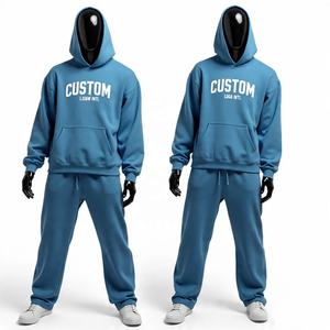 Logotipo personalizado 500gsm French Terry Boxy Sudadera con capucha Conjunto Sudadera Pantalones de chándal holgados Joggers Mujeres, Chándales Sudaderas con capucha de gran tamaño de las mujeres - Product Image 2