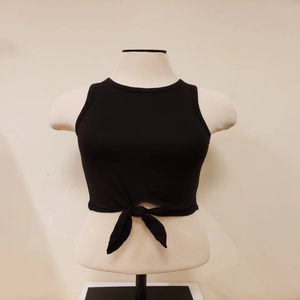 Women's Casual 100% Cotton Stretch Tank Top Breathable Bow <b>Tie</b> Cropped Design with Front Logo Jersey Material - Product Image 5