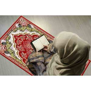 Tapis de prière islamique rouge : Décoration de maison musulmane imprimée en 3D, avec tapis moelleux à poils longs - Product Image 3