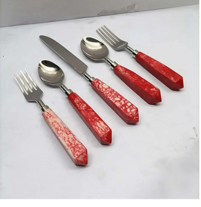 Juego de cubiertos de acero con espejo acabado en plata con mango de resina Juego de cubiertos usados para restaurante de hotel y fiesta de boda Acero inoxidable - Product Image 1