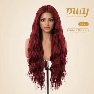 DWY Transparent Lace Front Synthetic <b>Wig</b> Long-Length Water Wavy Dyed Version Glueless - Product Image 2