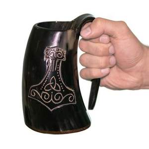 Taza de cuerno para beber vikingo genuino, artesanía de técnica pulida hecha a mano - Product Image 1