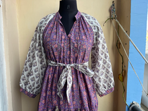 เดรสแม็กซี่แขนยาวสำหรับผู้หญิงเดรสแม็กซี่พิมพ์ลายบล็อกสีผสมสำหรับฤดูร้อน - Product Image 2