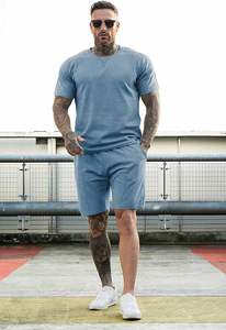 Vêtements de marque pour hommes ensembles 2 pièces vente en gros de nouveaux shorts décontractés d'été et t-shirt à manches courtes ensemble de survêtement de couleurs unies - Product Image 5