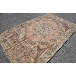 พรมวินเทจขนาดใหญ่ 5.8x8.9 ฟุต พรมขนสัตว์แบบต่อผ้าสีเบจสไตล์ตุรกี - Product Image 2