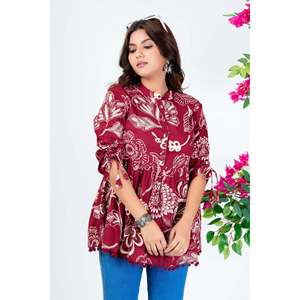 Haut en soie à imprimé floral pour femme avec embellissements en dentelle - Taille XL - Vêtement de cérémonie - Col à nœud - Product Image 5