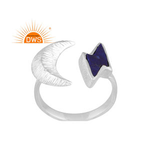 แหวนแลพิสแลแลปสจากธรรมชาติทำจากเงินแท้คุณภาพดีแหวนดีไซน์รูปพระจันทร์ครึ่งเสี้ยวผู้ผลิตเครื่องประดับตามสั่ง - Product Image 1