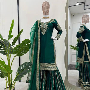 ชุดปาร์ตี้ที่สวยงาม-sharara และ dupatta กับด้ายด้วยลำดับการทำงาน - Product Image 1