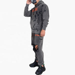 Venta al por mayor de alta calidad cremallera chándales sudaderas con capucha lavado con ácido 100% algodón hombres logotipo personalizado chándal informal de los hombres para Unisex - Product Image 3