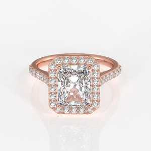 Radiant Cut Moissanite Diamond Halo Compromiso Anillo de plata esterlina - Product Image 1
