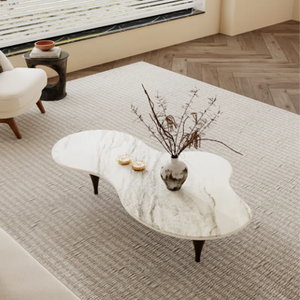 Table basse moderne brillante de Linage Corporation extensible 3 pieds en bois de carbone dessus de table ovale blanc salon écologique - Product Image 1