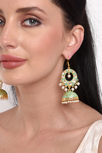 Bijoux indiens Bollywood Antique Crystal Kundan Jhumki Jhumka Ensemble de boucles d'oreilles pour femmes - Product Image 3