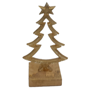 Ensemble de 3 arbres de Noël en aluminium et bois avec base carrée en bois couleur or grande taille pour dessus de table et décoration de Noël - Product Image 5