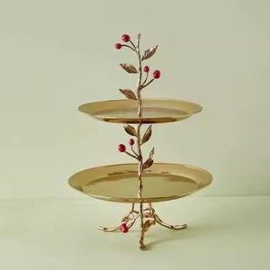 Soporte de pastel de Metal con diseño de hoja dorada de 3 niveles de primera calidad con asa, soporte para cupcakes, bandeja para servir para fiestas y decoración del hogar - Product Image 3