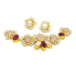 Ensemble de colliers d'inspiration antique, zircon plus pierres de champagne et de rubis, grossiste et fabricant de bijoux - Product Image 1