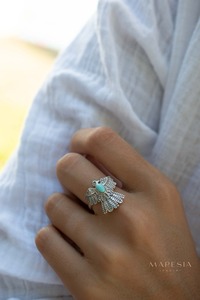 แหวนเงินแท้ 925 ดีไซน์รูปนกอินทรี สีเทอร์ควอยซ์ ทำมือ สไตล์โบฮีเมียน ประดับพลอยเดือนธันวาคม ของขวัญเครื่องประดับสุดหรู สวยงามระยิบระยับ - Product Image 3