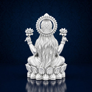 Ídolo de Lakshmi Chapado en Plata 999 de Jaipur Metals |   100% Latón |   8 x 6.5 x 11 cm |   268 g |   Templo y Regalos para el Hogar - Product Image 2