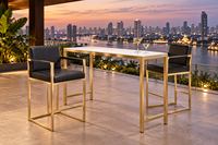 Tabouret de bar en acier inoxydable, siège haut avec assise et dossier rembourrés, avec accoudoirs, pour cuisine, maison, salle à manger, extérieur, café, mobilier