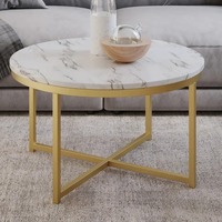 Mesa de Centro Moderna Clásica de Gran Tamaño, Mesa Auxiliar con Marco de Hierro, Almacenamiento, Color Blanco Dorado, Juego de Mesa de Té, Mesa de Café Encajada