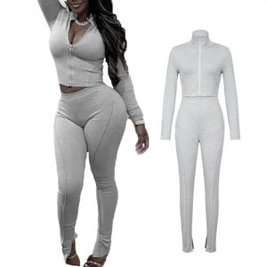 Hot Selling Women's Winter Sports <b>Tight</b> Two Piece Pants Set Breathable Plus Size Zipper Tops Slim Fit - Product Image 1