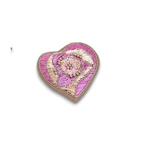 Heart Shape Embroidered Brooch Hand Embroidery and Bullion Wire Beaded Fashion Brooch - Product Image 1