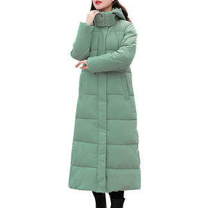 Chaqueta acolchada larga de longitud larga para mujer, servicio OEM, a prueba de viento, estilo con capucha, Color sólido y patrón, chaqueta acolchada larga para mujer - Product Image 1