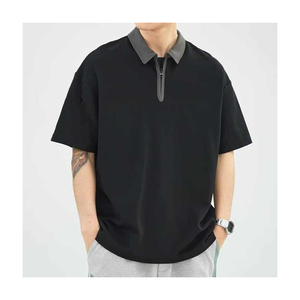 เสื้อยืดแขนสั้นเข้ารูปมีซิปครึ่งหนึ่งของผู้ชายผ้าถัก100% มีลายตัวอักษร - Product Image 1