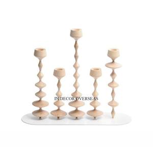 Trendy Pattern Arrival <b>Black</b> Color Powder Coated Stylish Designer Heavy Duty Metal <b>Candle</b> <b>Holder</b> With Wooden Base From India - Product Image 3